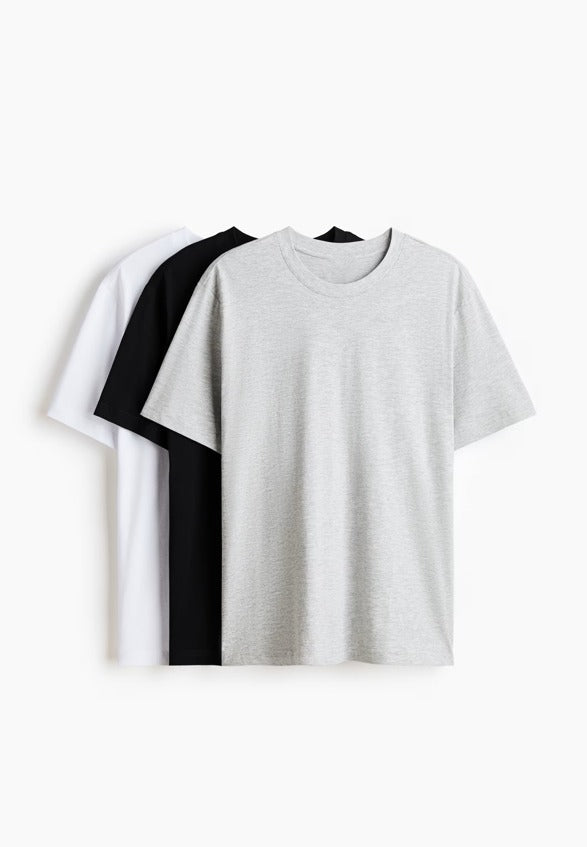 Combo : Grey, White and Black Pack Of 3 T-Shirt