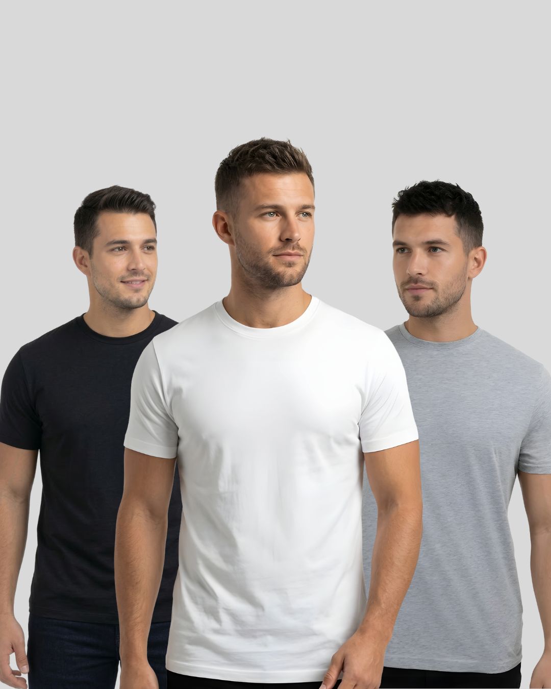 Combo : Grey, White and Black Pack Of 3 T-Shirt