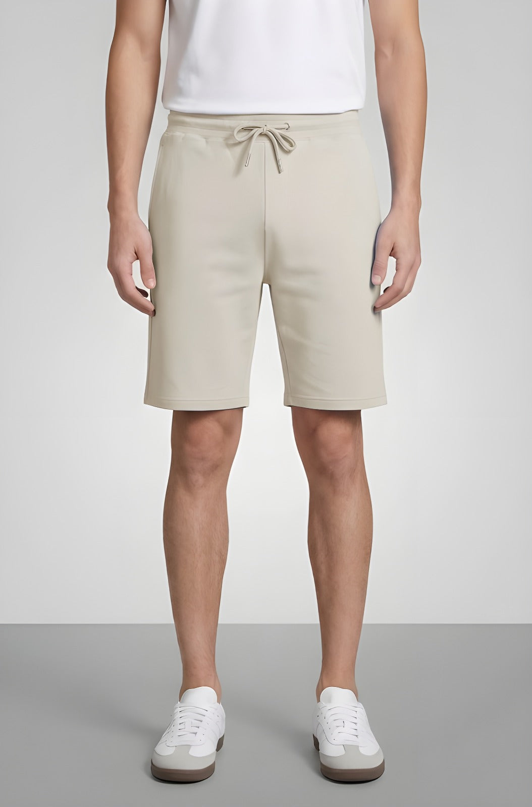 Beige: Solid Shorts